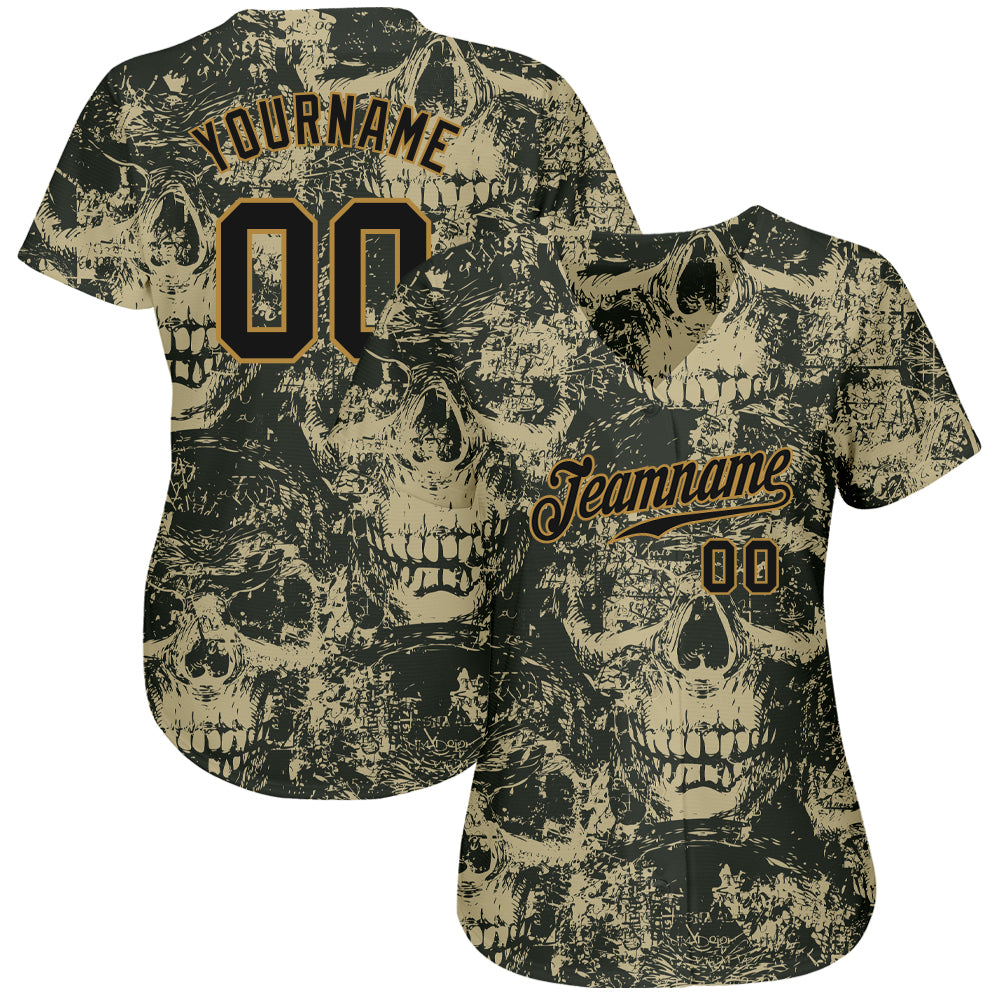 Custom 3D pattern Halloween skulls authentic baseball jersey with free shipping0
