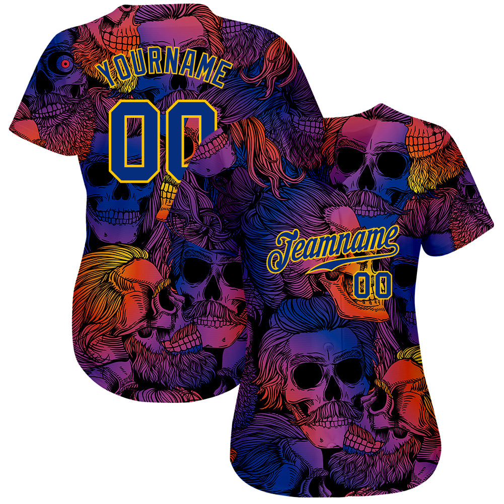 Custom 3D pattern Halloween skulls authentic baseball jersey with free shipping0