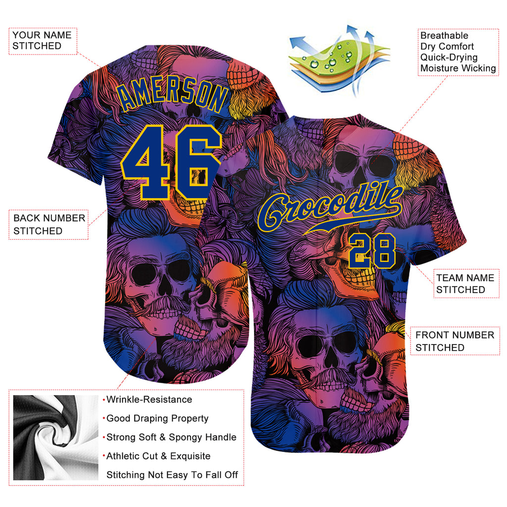 Custom 3D pattern Halloween skulls authentic baseball jersey with free shipping1