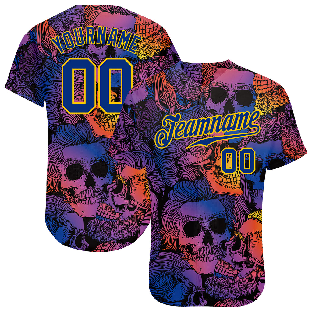 Custom 3D pattern Halloween skulls authentic baseball jersey with free shipping2