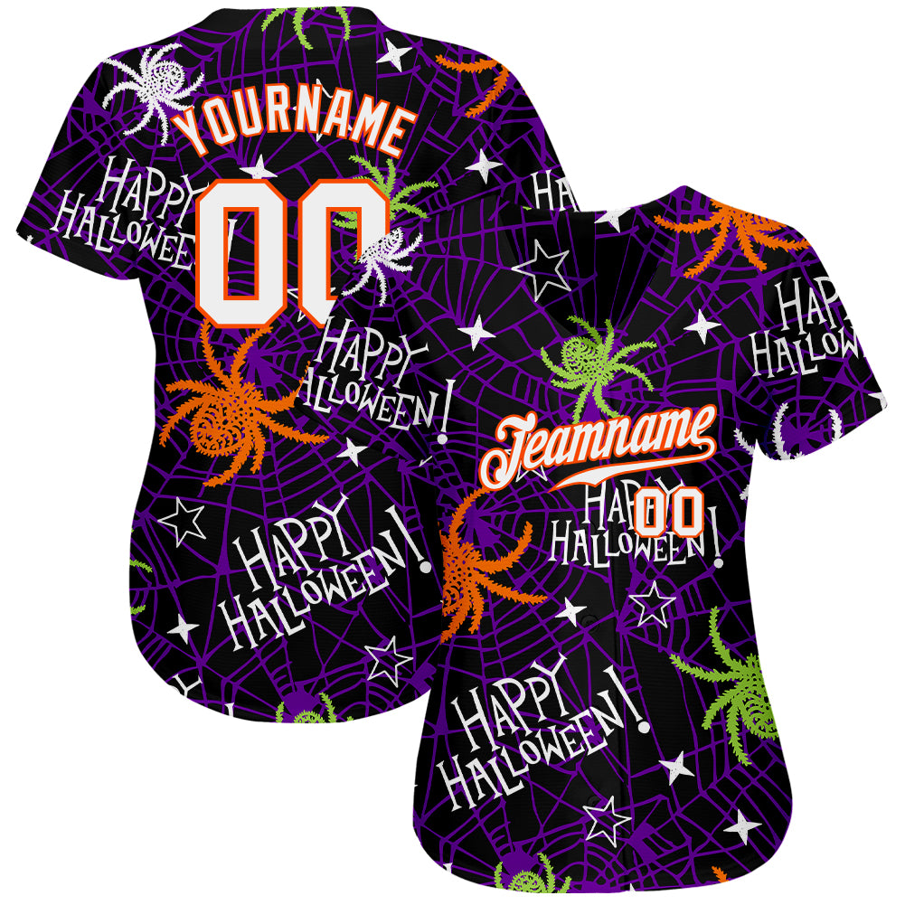 Custom 3D pattern Happy Halloween spiders authentic baseball jersey with free shipping2