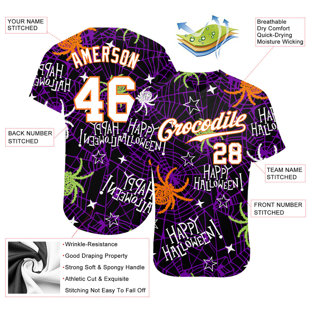 Custom 3D pattern Happy Halloween spiders authentic baseball jersey with free shipping1