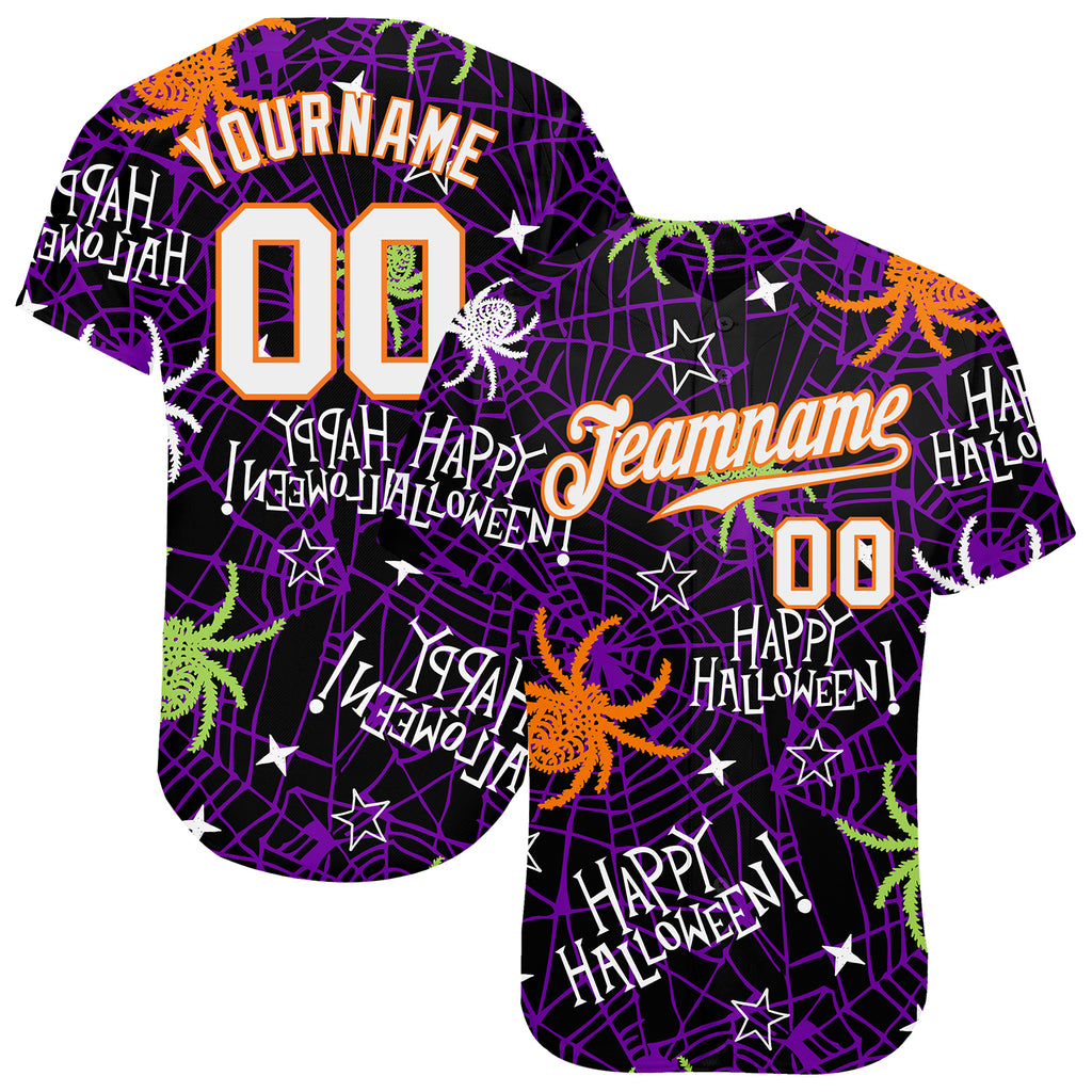 Custom 3D pattern Happy Halloween spiders authentic baseball jersey with free shipping3