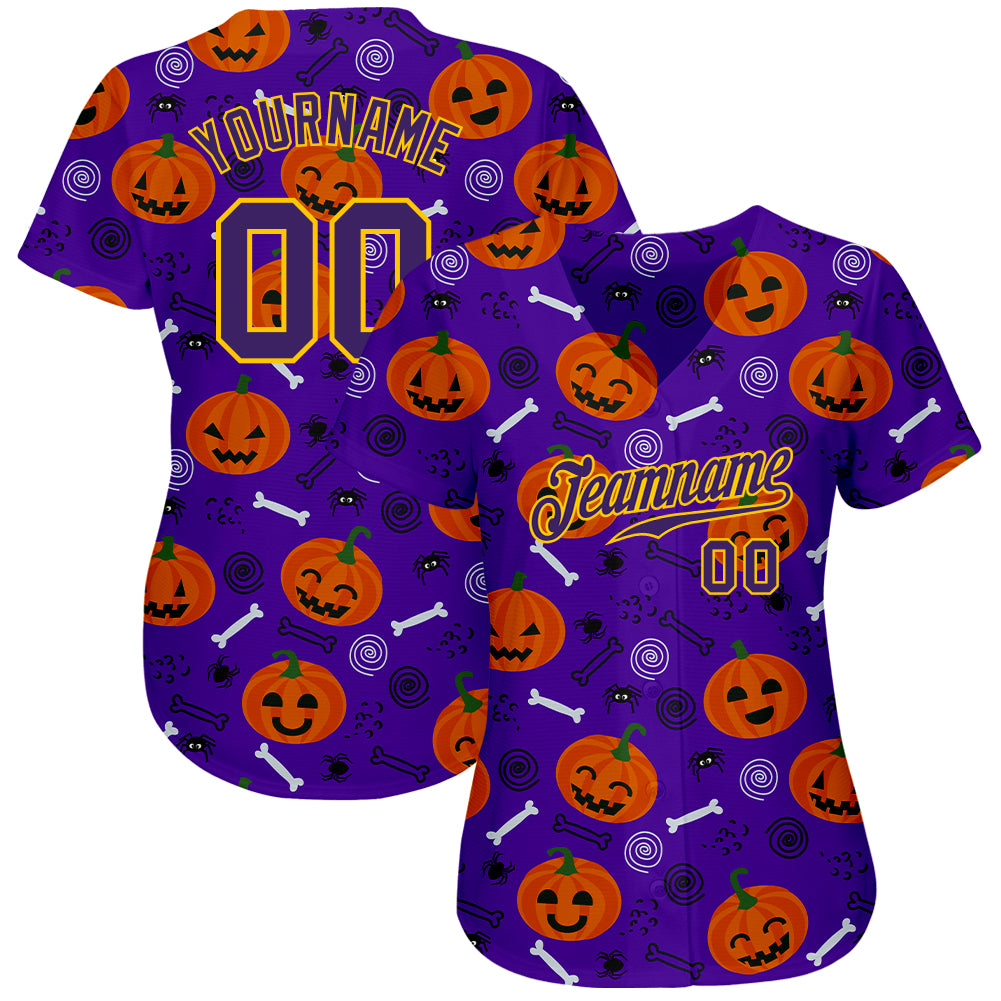 Custom 3D pattern Halloween pumpkins authentic baseball jersey with free shipping3