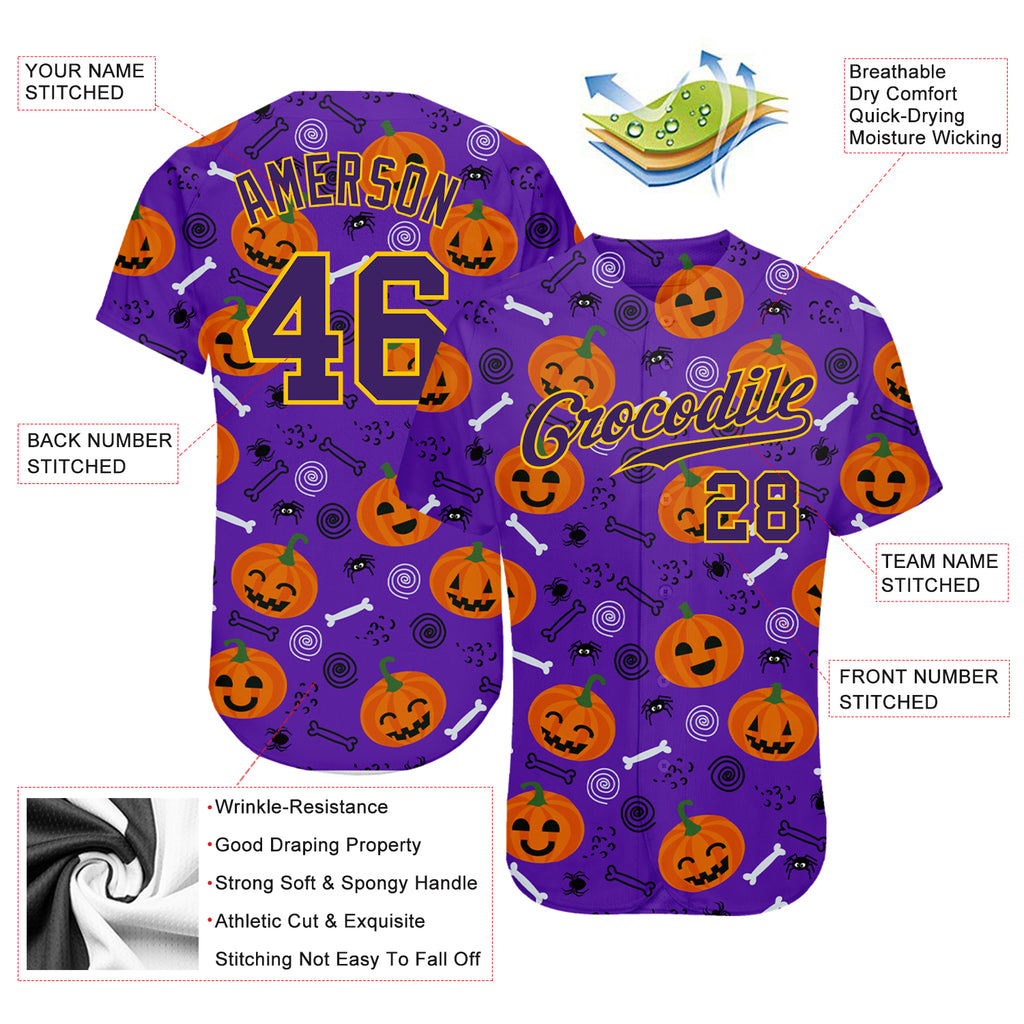 Custom 3D pattern Halloween pumpkins authentic baseball jersey with free shipping2