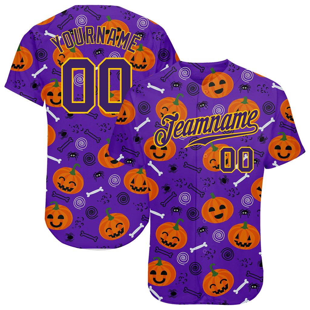 Custom 3D pattern Halloween pumpkins authentic baseball jersey with free shipping4