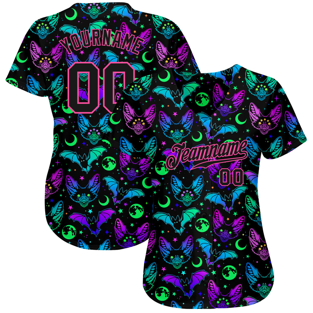 Custom 3D pattern bright multicolored Halloween bats authentic baseball jersey with free shipping1