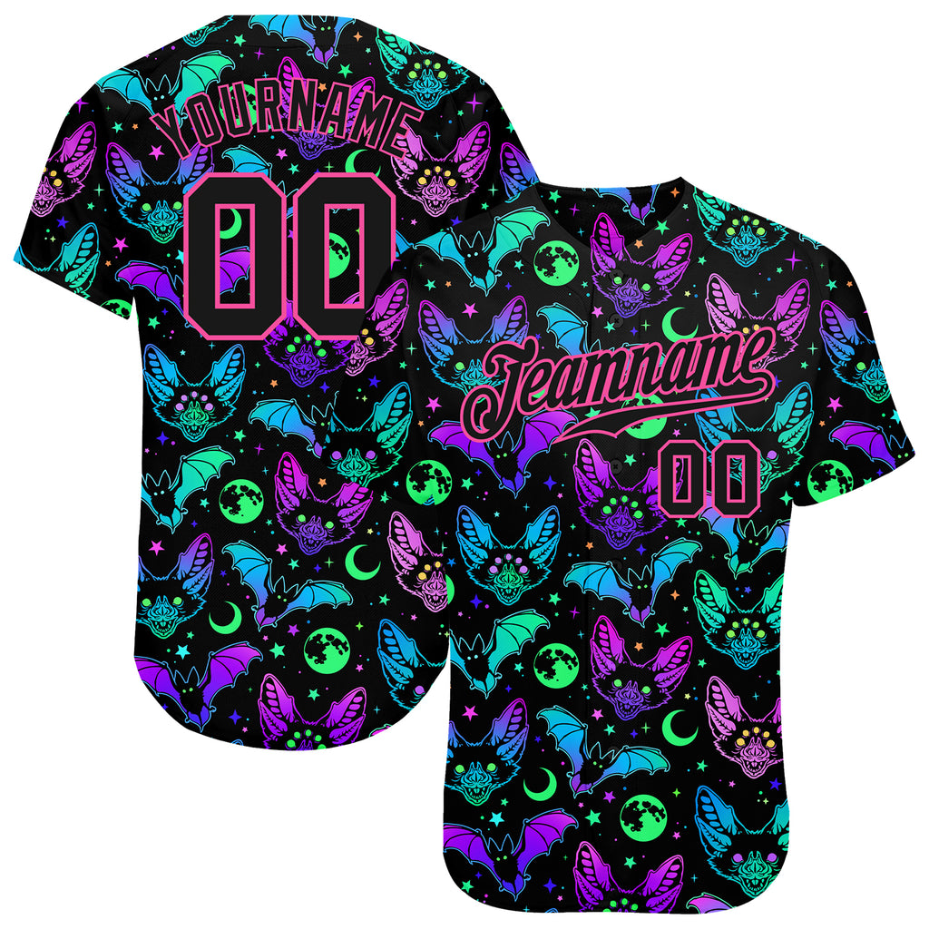 Custom 3D pattern bright multicolored Halloween bats authentic baseball jersey with free shipping2