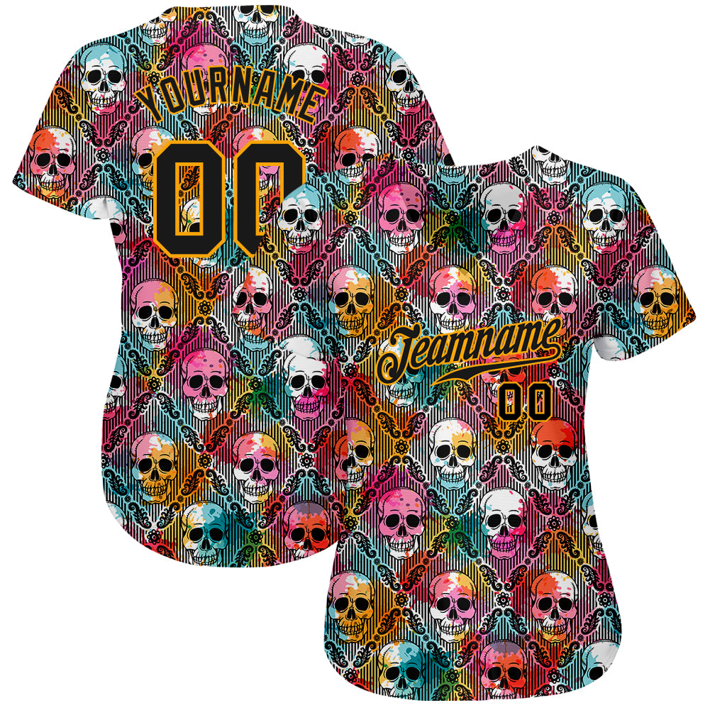 Custom 3D pattern Halloween skulls authentic baseball jersey with free shipping3