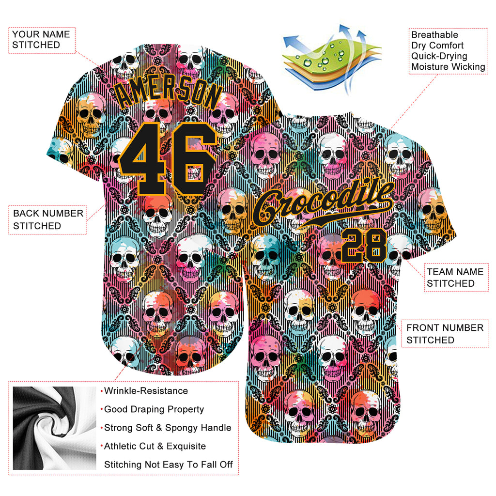 Custom 3D pattern Halloween skulls authentic baseball jersey with free shipping2