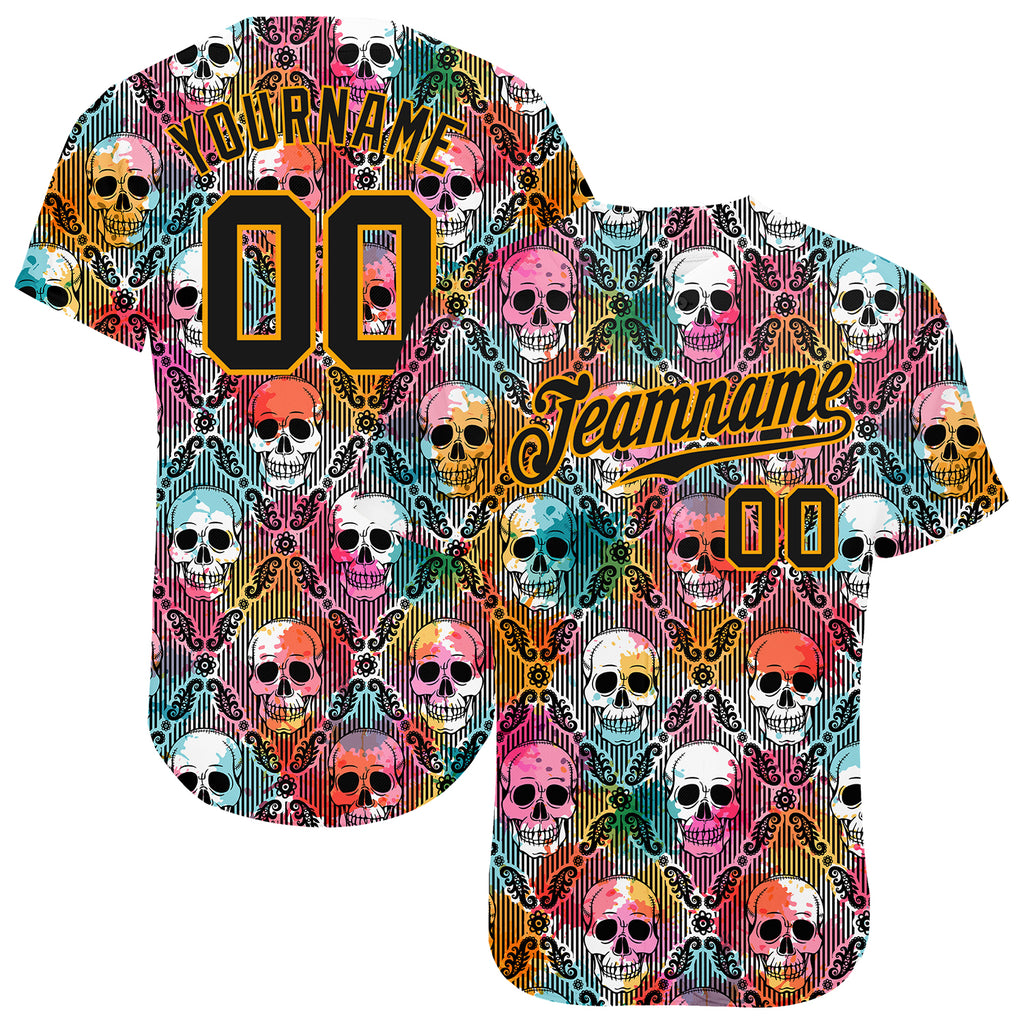 Custom 3D pattern Halloween skulls authentic baseball jersey with free shipping4