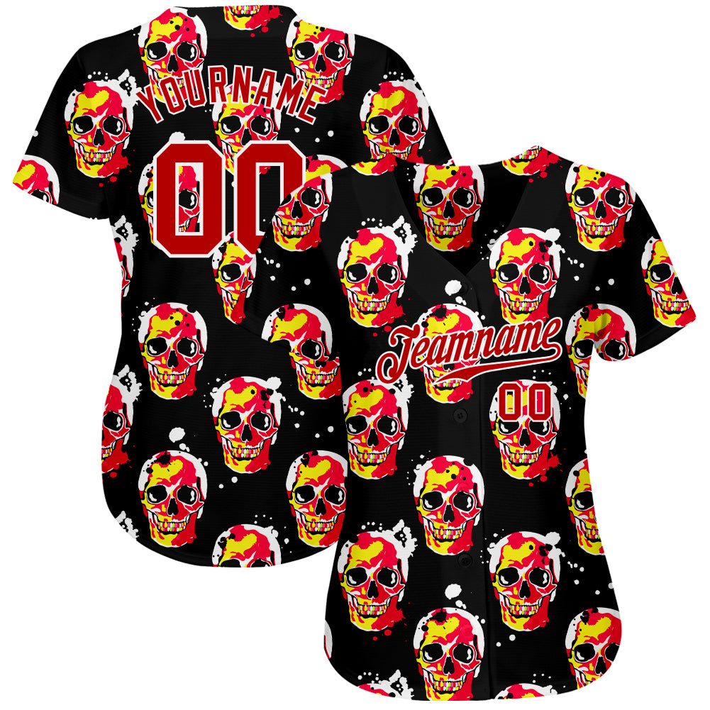 Custom 3D Pattern Halloween Skulls Authentic Baseball Jersey with Free Shipping2