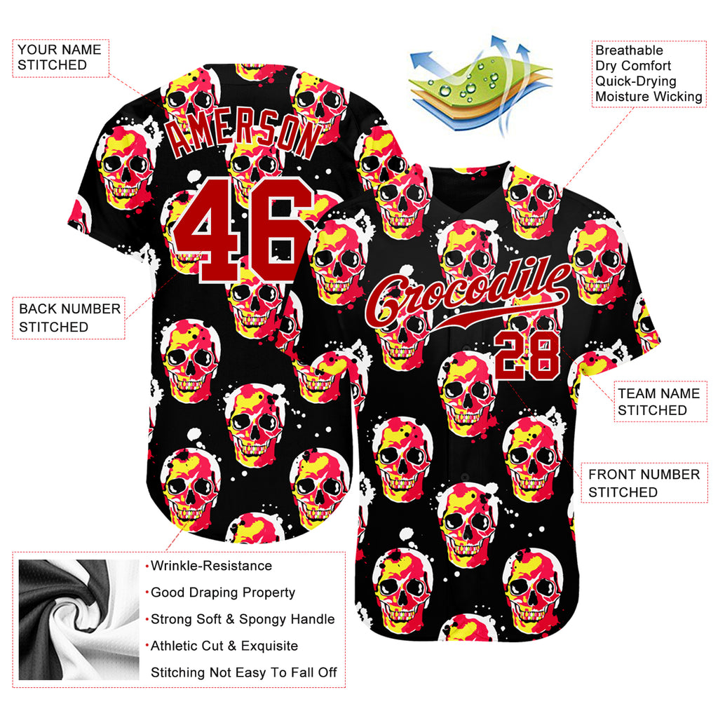 Custom 3D Pattern Halloween Skulls Authentic Baseball Jersey with Free Shipping0