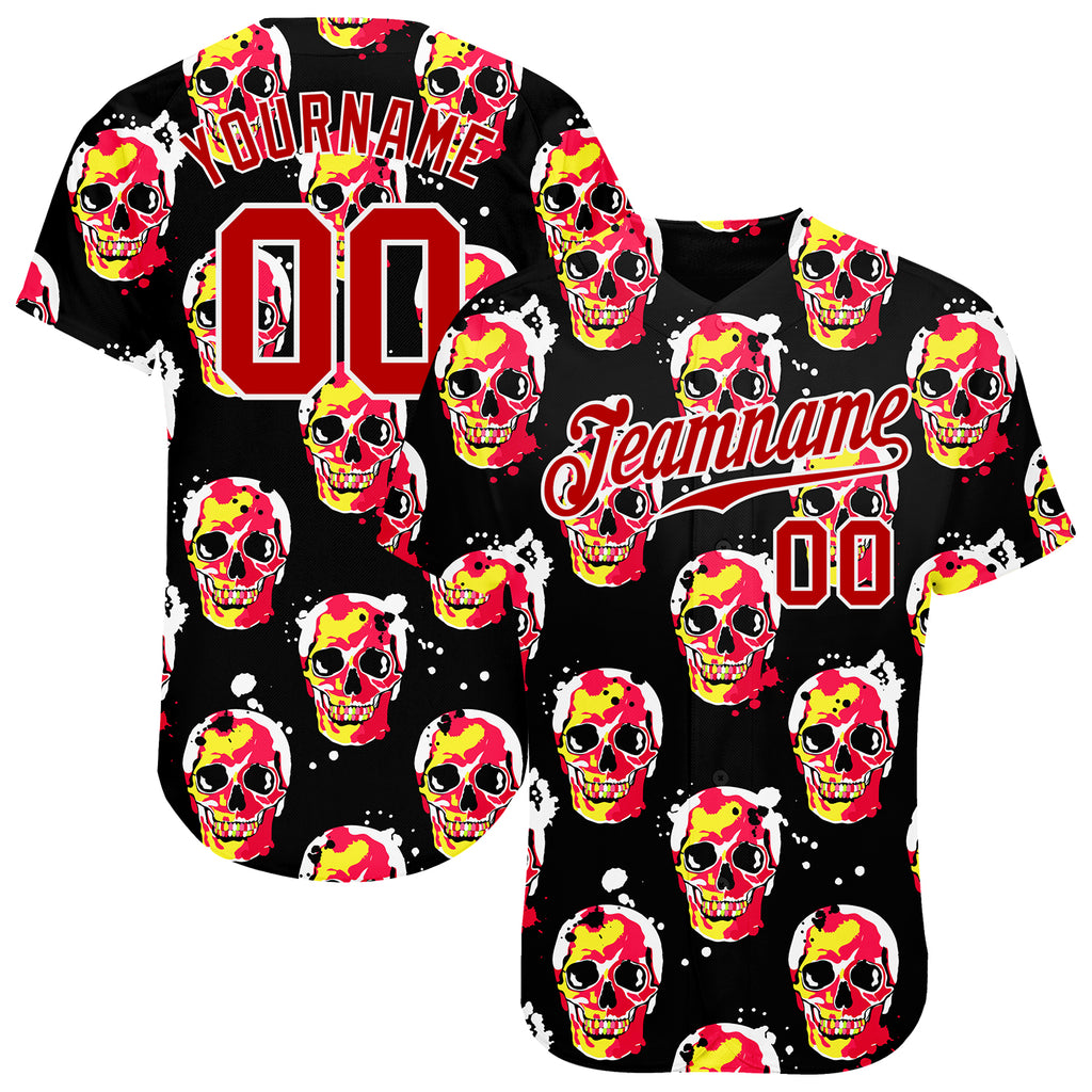 Custom 3D Pattern Halloween Skulls Authentic Baseball Jersey with Free Shipping3