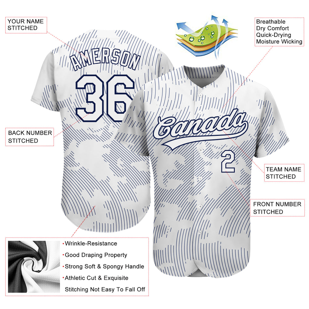 Custom White White-Navy 3D Pattern Design Authentic Baseball Jersey
