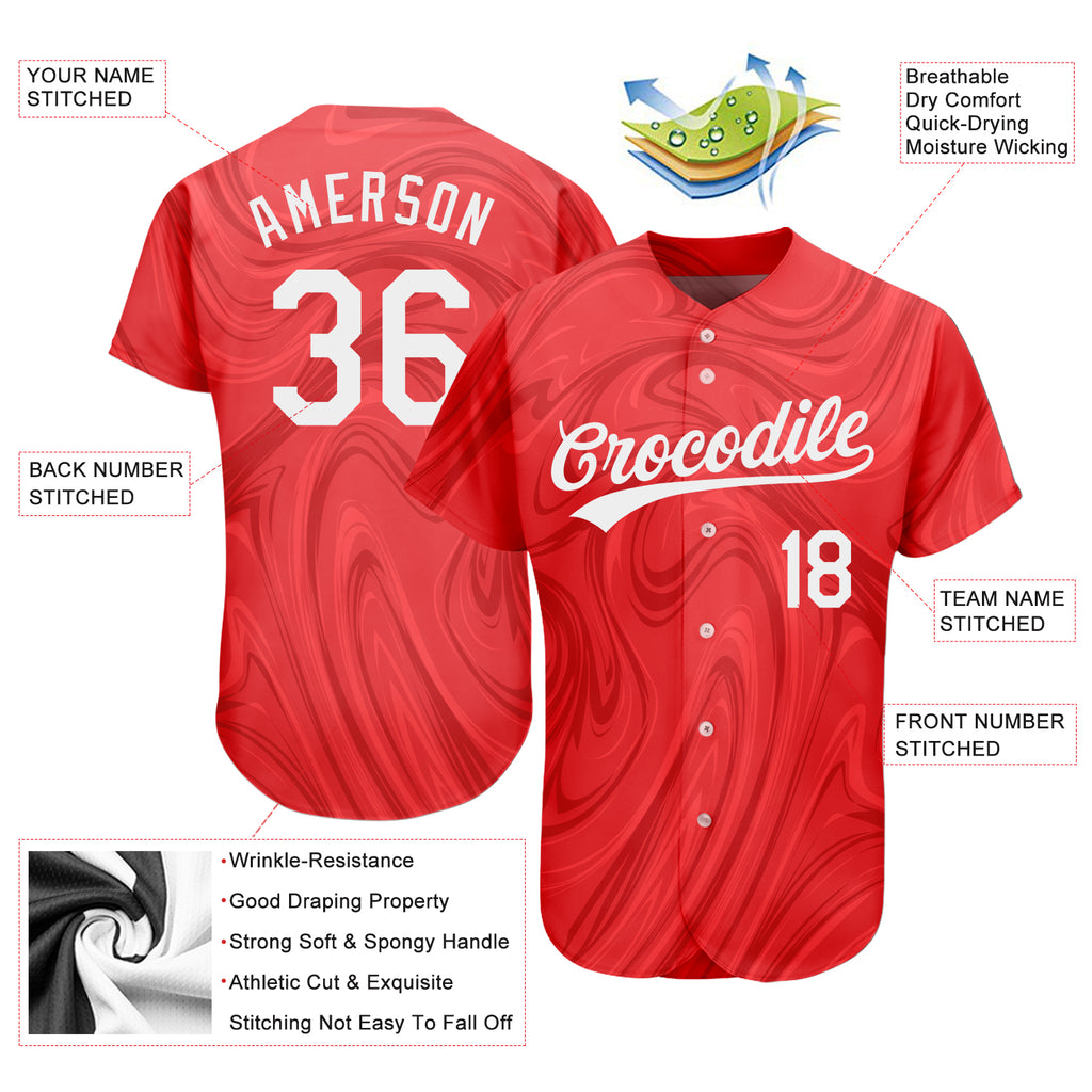 Custom Red White 3D Pattern Design Authentic Baseball Jersey