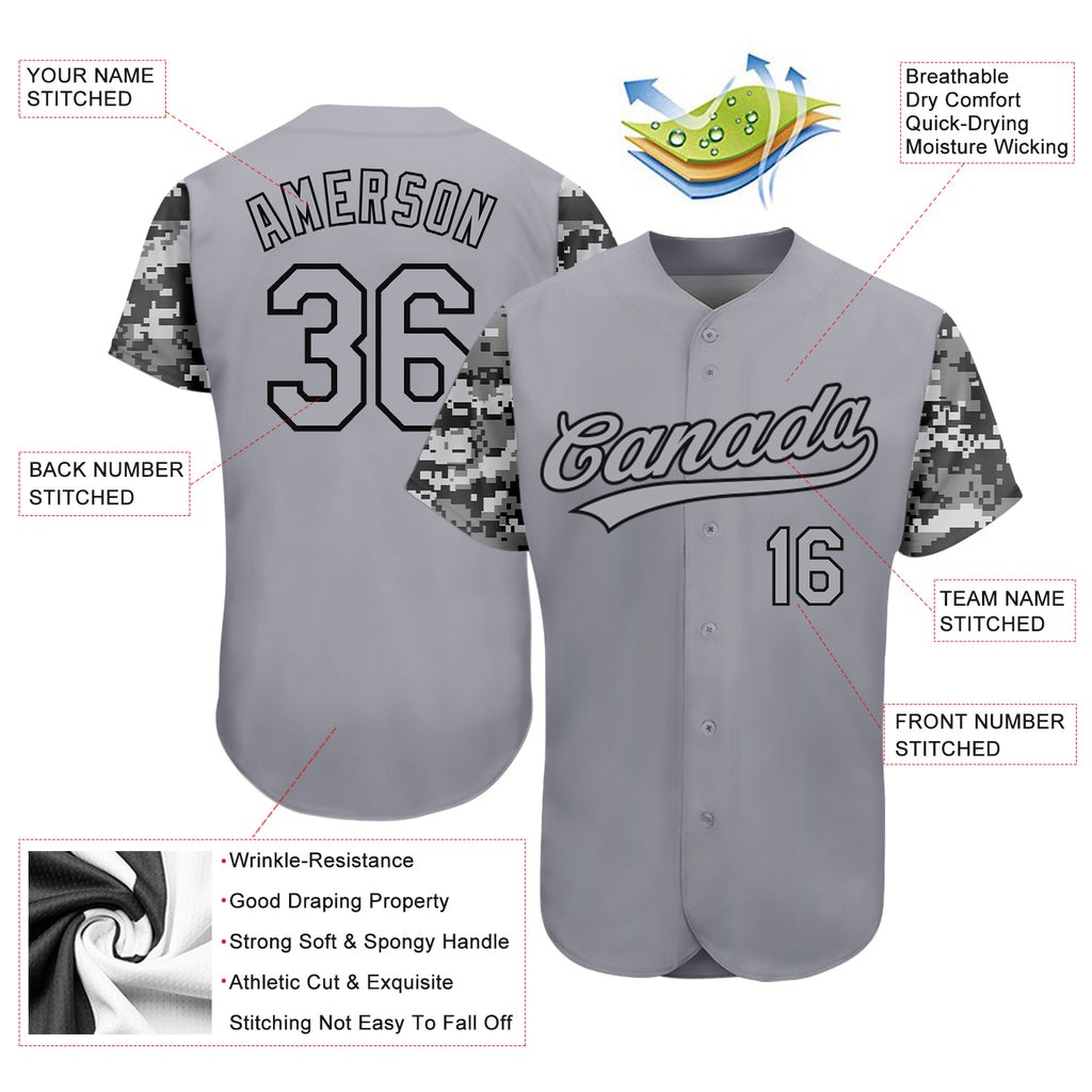 Custom Gray Gray Black-Camo 3D Pattern Design Authentic Baseball Jersey