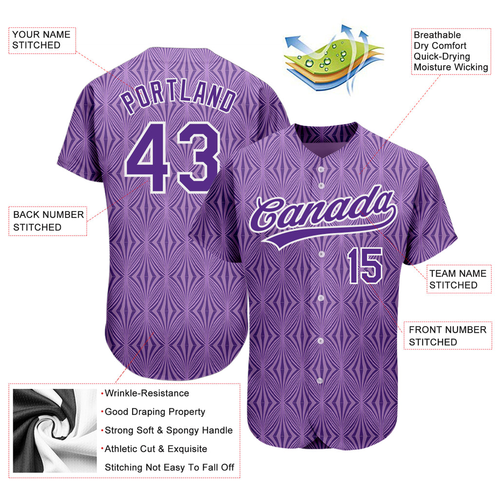 Custom Purple Purple-White 3D Pattern Design Authentic Baseball Jersey