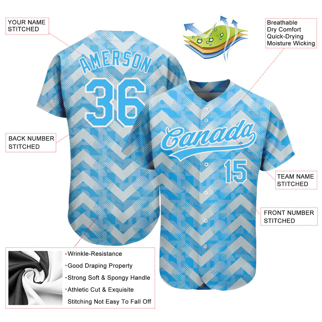 Custom Light Blue Light Blue-White 3D Pattern Design Authentic Baseball Jersey