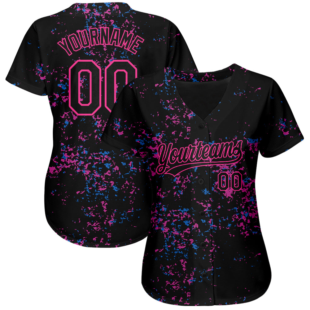 Custom Black Black-Pink 3D Pattern Design Authentic Baseball Jersey