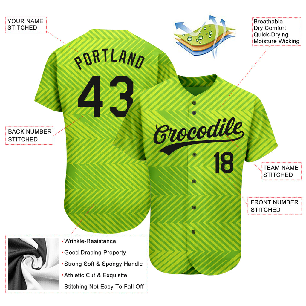 Custom Neon Green Black 3D Pattern Design Authentic Baseball Jersey
