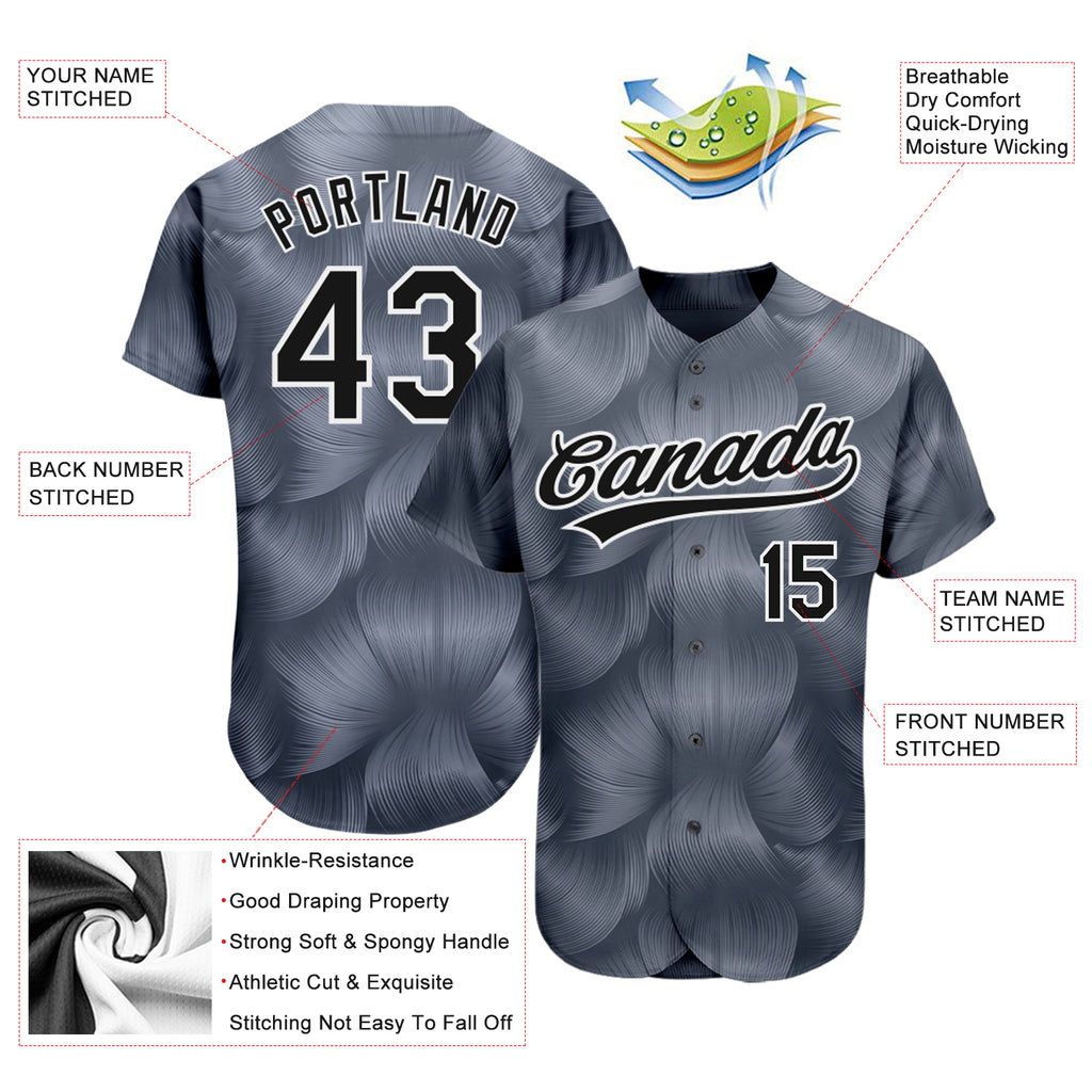 Custom Steel Gray Black-White 3D Pattern Design Authentic Baseball Jersey