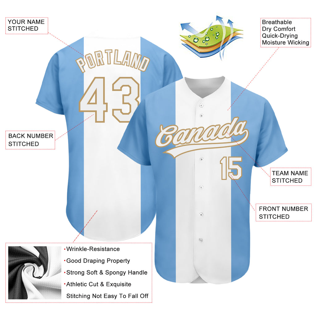 Custom Light Blue White-Old Gold 3D Argentinian Flag Authentic Baseball Jersey