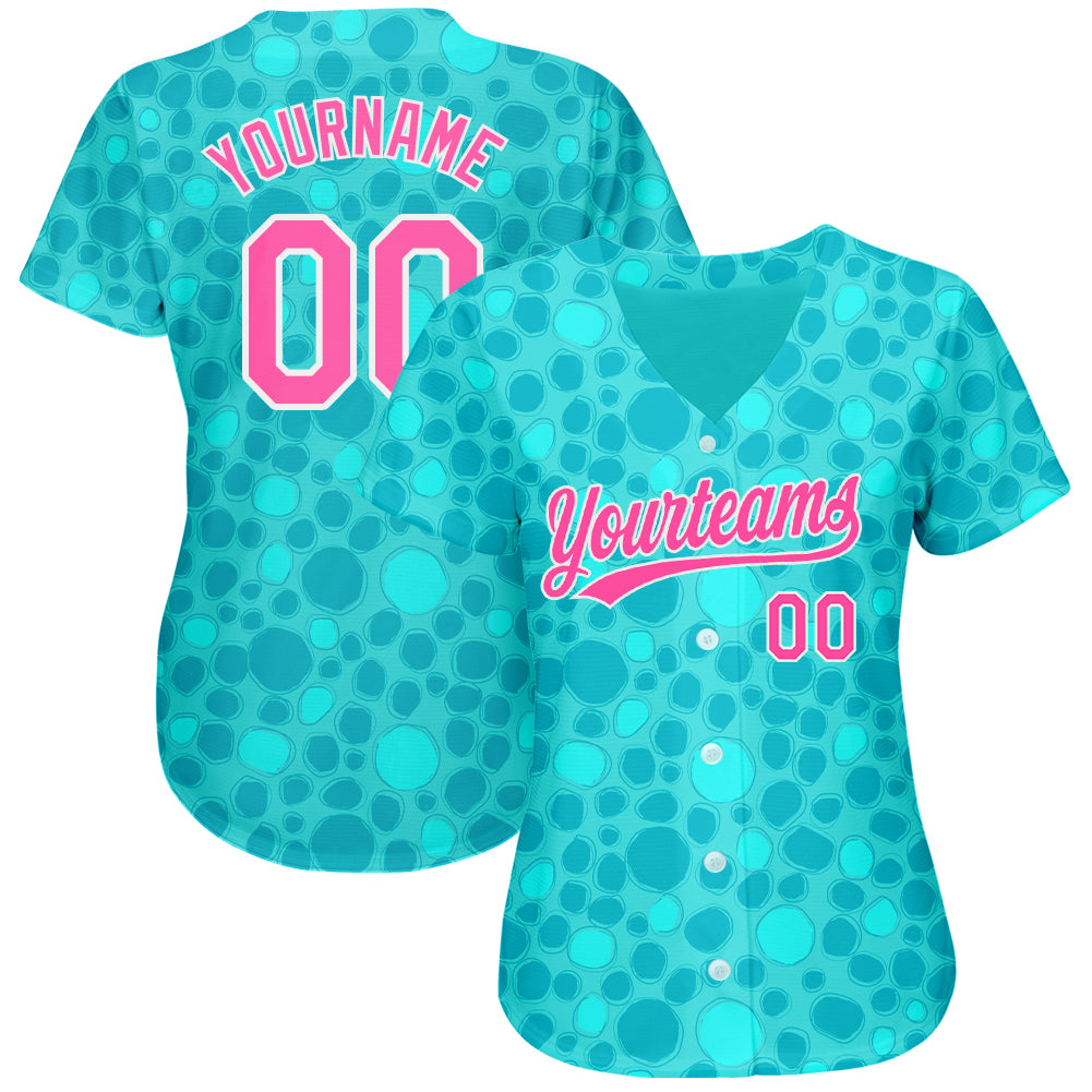Custom aqua pink-white 3D pattern design authentic baseball jersey with free shipping3