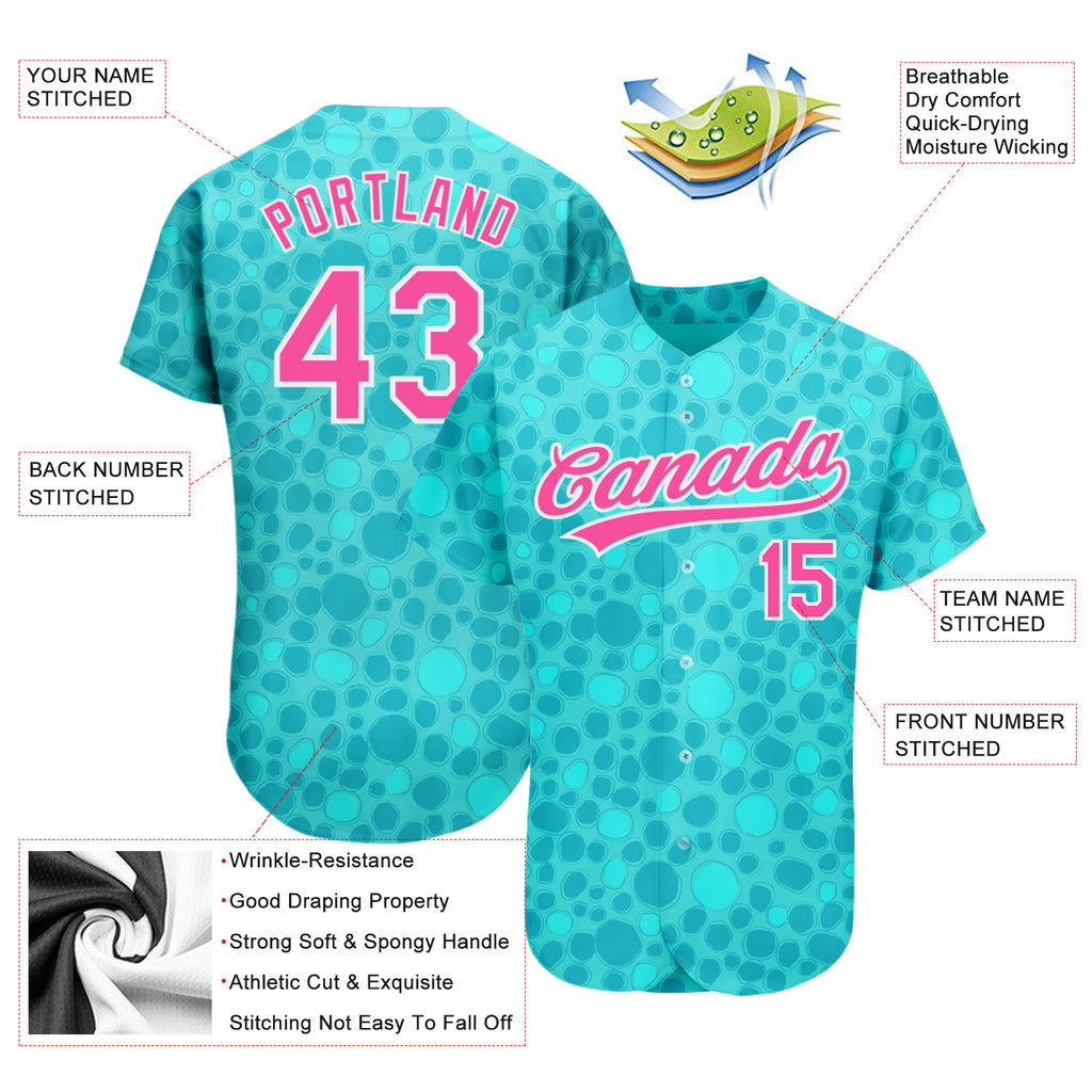 Custom aqua pink-white 3D pattern design authentic baseball jersey with free shipping0