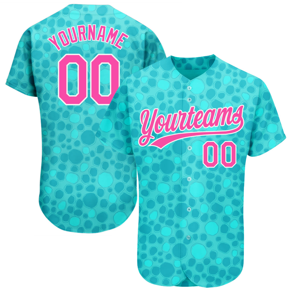 Custom aqua pink-white 3D pattern design authentic baseball jersey with free shipping2