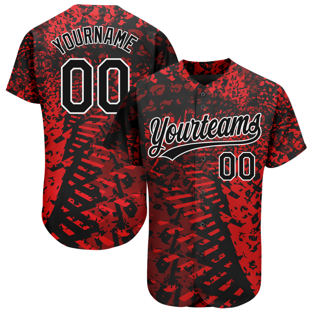 Custom Red Black-White 3D Pattern Design Authentic Baseball Jersey