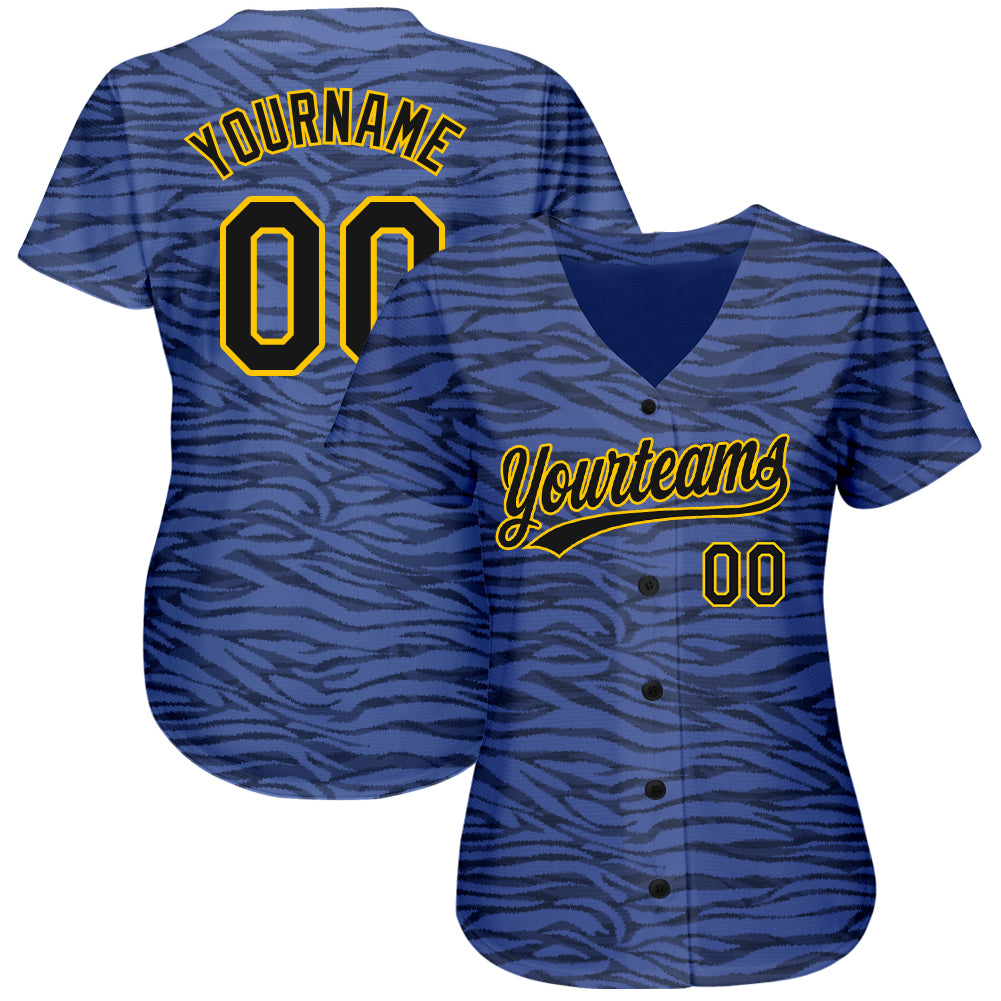 Custom Light Blue Black-Gold 3D Pattern Design Authentic Baseball Jersey
