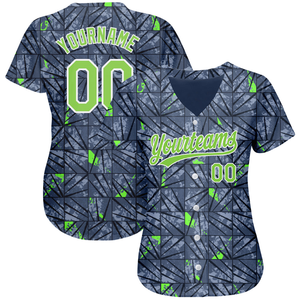 Custom Gray Neon Green-Black 3D Pattern Design Authentic Baseball Jersey