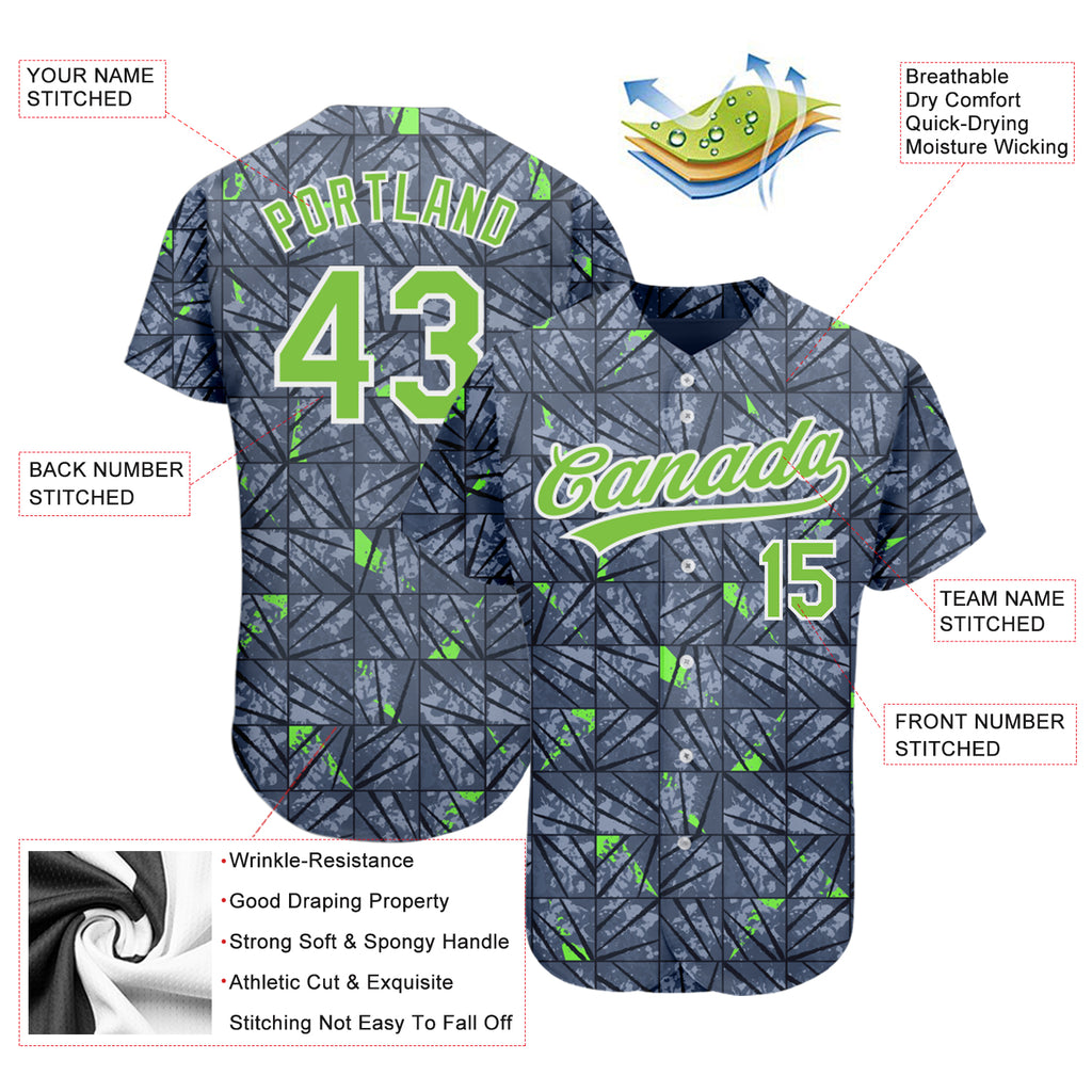 Custom Gray Neon Green-Black 3D Pattern Design Authentic Baseball Jersey