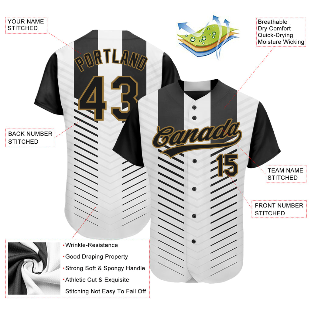 Custom White Black-Old Gold 3D Pattern Design Authentic Baseball Jersey