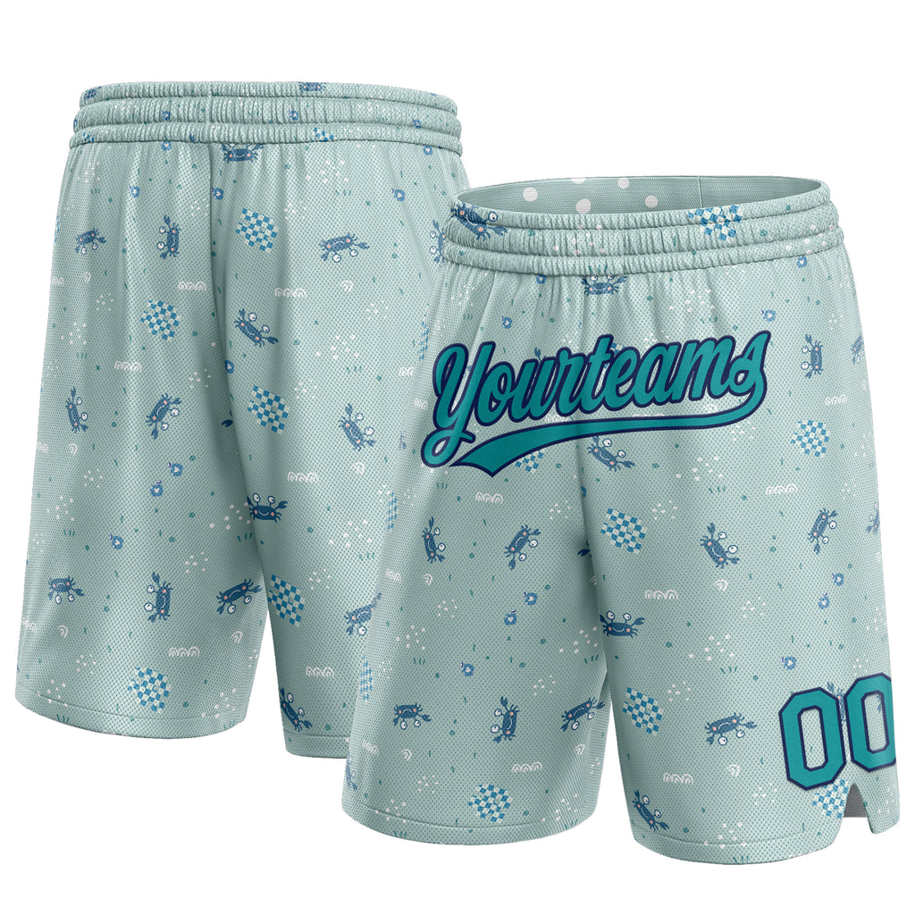 Custom Aqua Teal-Navy Basketball Shorts with 3D Pattern Crabs Design Authentic Sports Apparel Free Shipping0