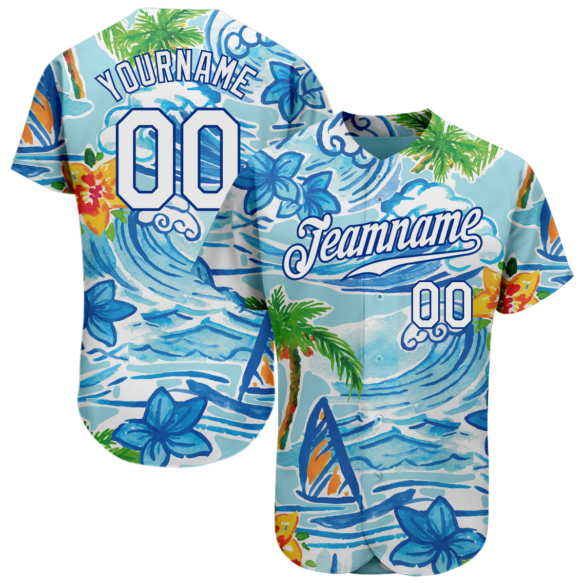 Personalized Multicolor Palm Tree Hawaiian Style Authentic Baseball Jersey main image 0
