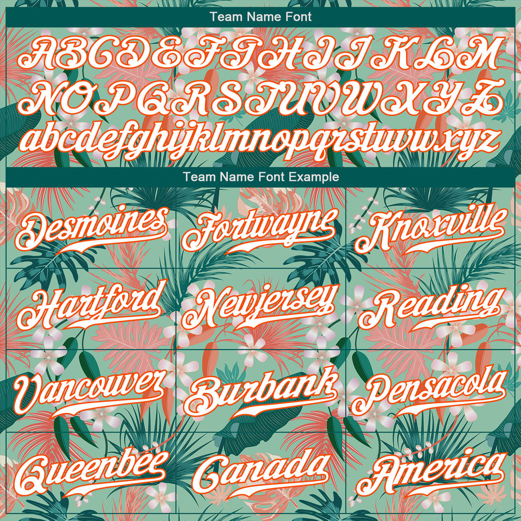 Custom Teal White-Orange 3D Pattern Design Hawaii Palm Leaves And Flowers Authentic Baseball Jersey