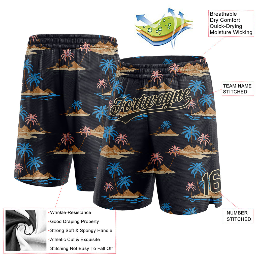 Custom Black City Cream 3D Pattern Hawaii Palm Trees And Island Authentic Basketball Shorts