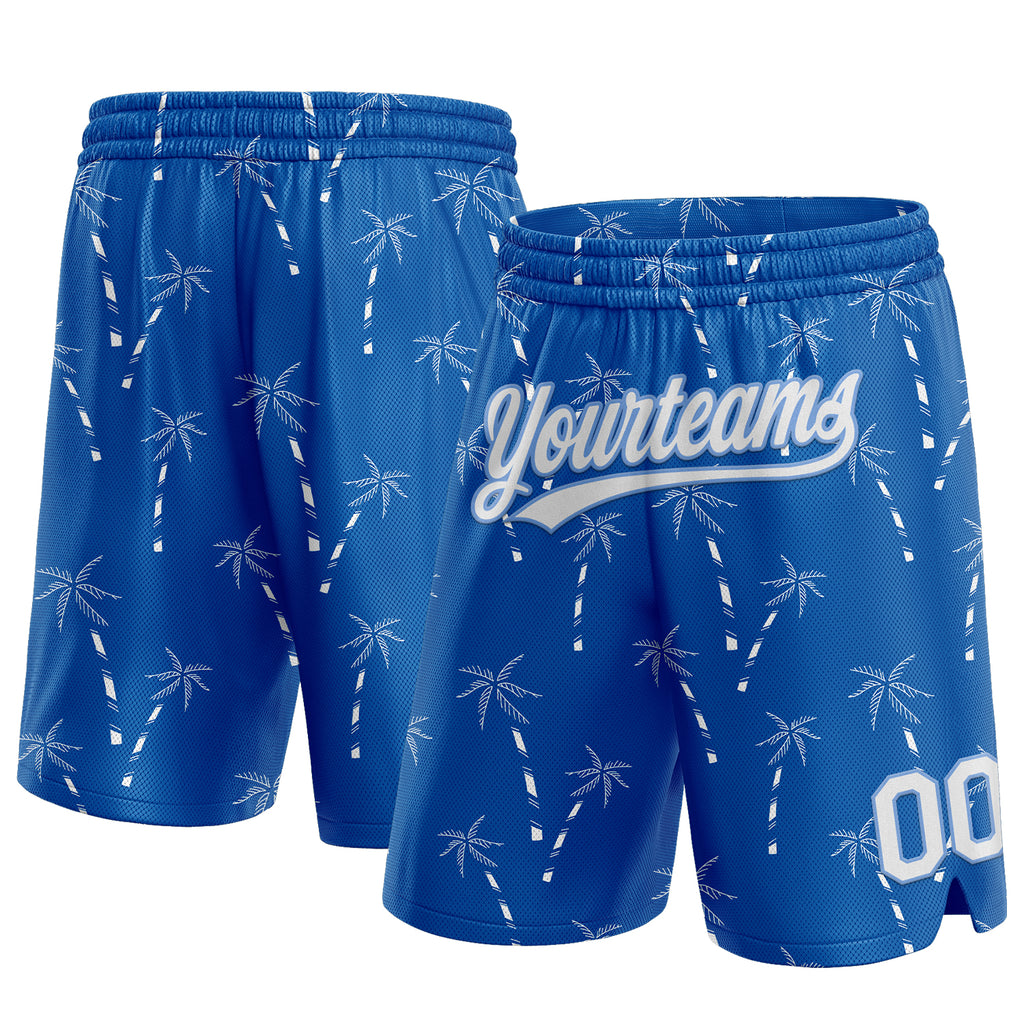 Custom Royal White-Light Blue 3D Pattern Hawaii Palm Trees Authentic Basketball Shorts