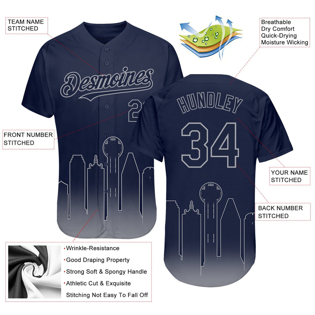 Custom Navy Gray 3D Dallas City Edition Fade Fashion Authentic Baseball Jersey