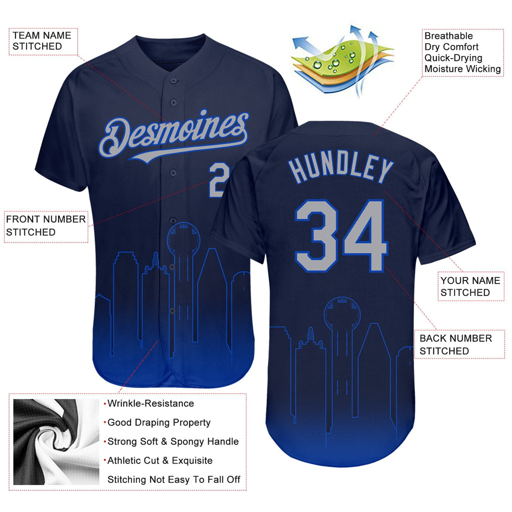 Custom Navy Gray-Thunder Blue 3D Dallas City Edition Fade Fashion Authentic Baseball Jersey