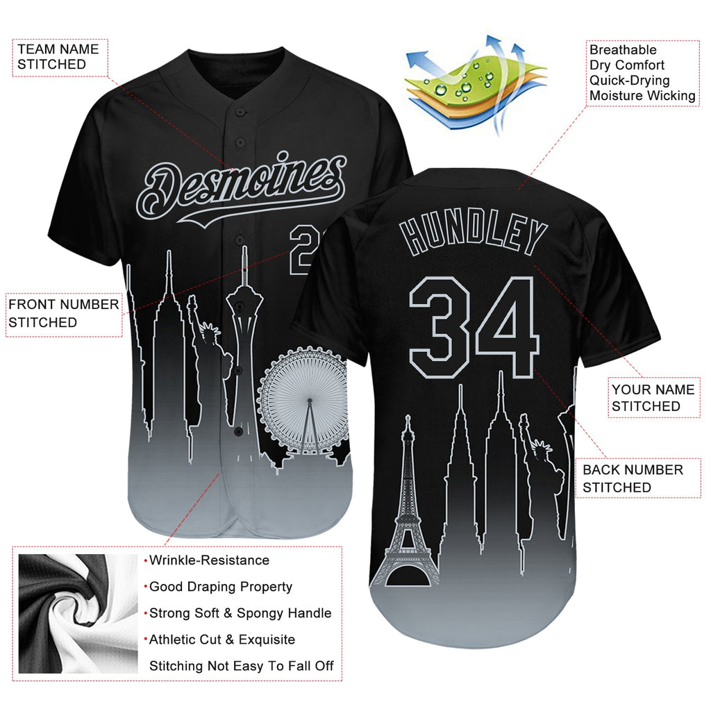 Custom Black Silver 3D Las Vegas City Edition Fade Fashion Authentic Baseball Jersey