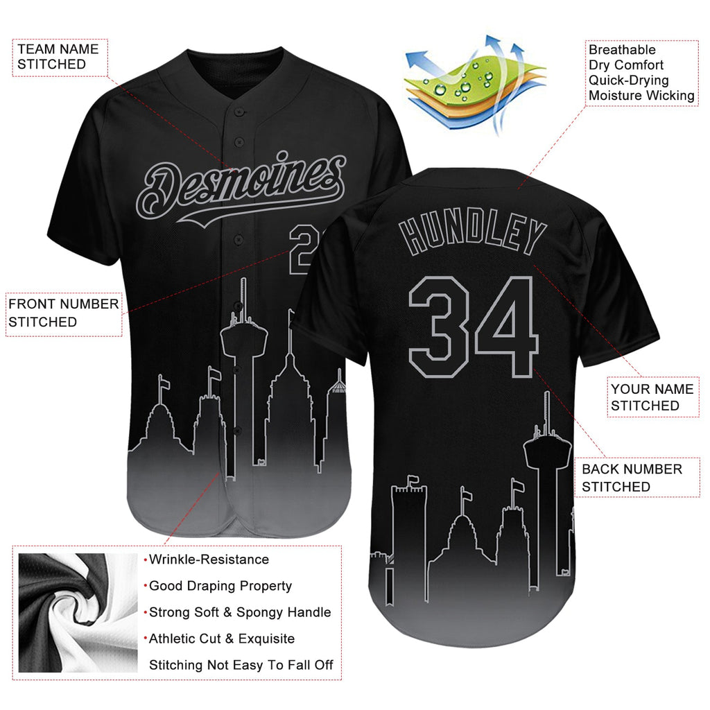 Custom Black Gray 3D San Antonio City Edition Fade Fashion Authentic Baseball Jersey