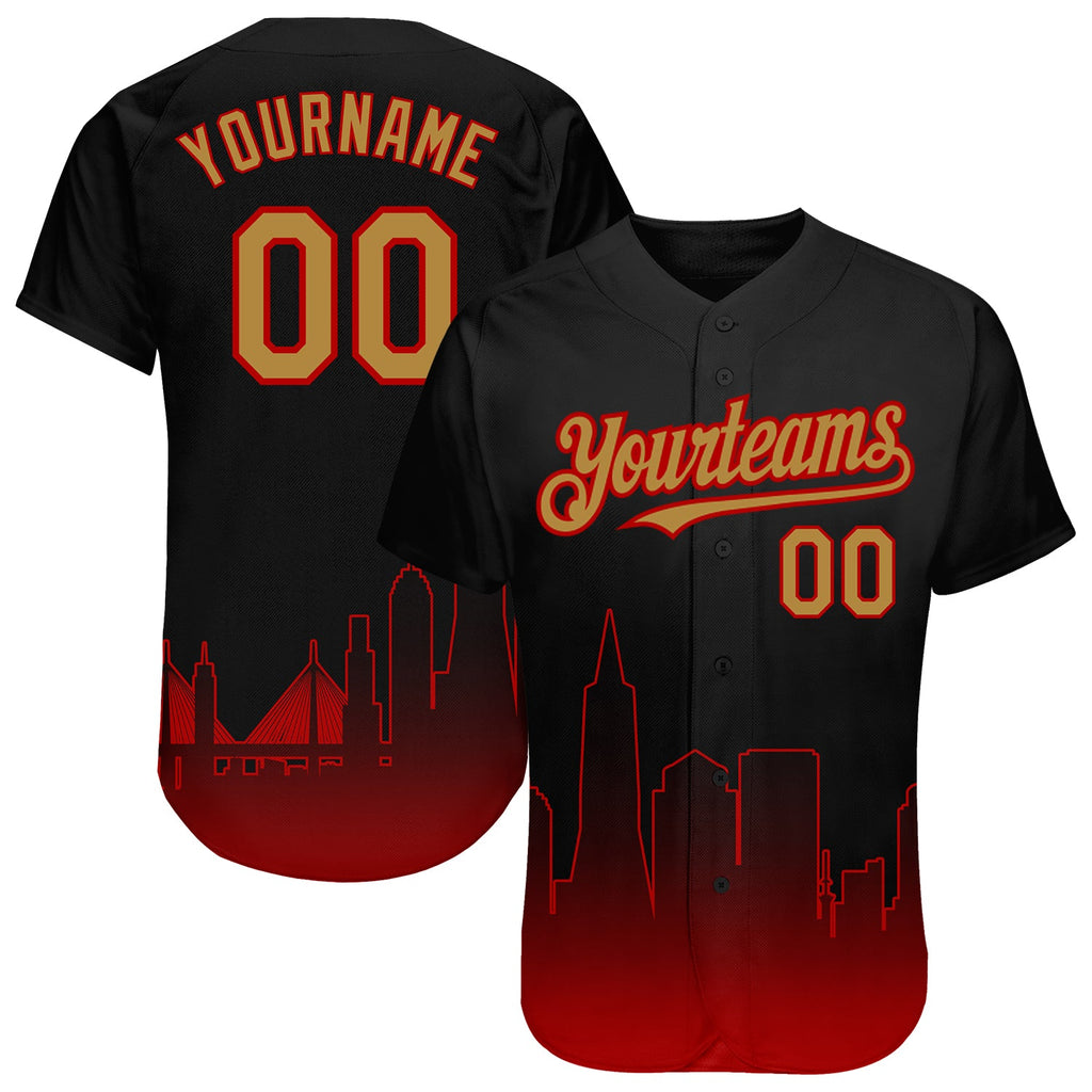 Custom Black Old Gold-Red 3D San Francisco City Edition Fade Fashion Authentic Baseball Jersey