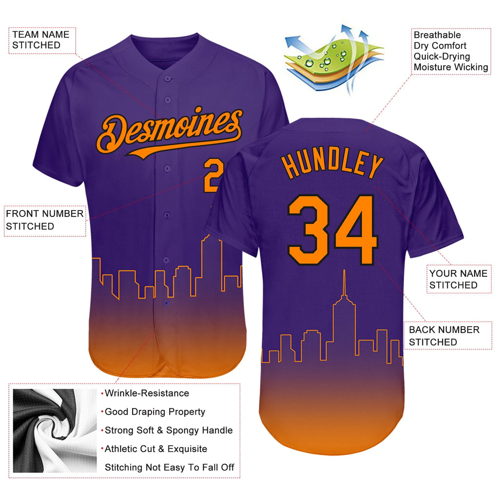 Custom Purple Bay Orange-Black 3D Phoenix City Edition Fade Fashion Authentic Baseball Jersey