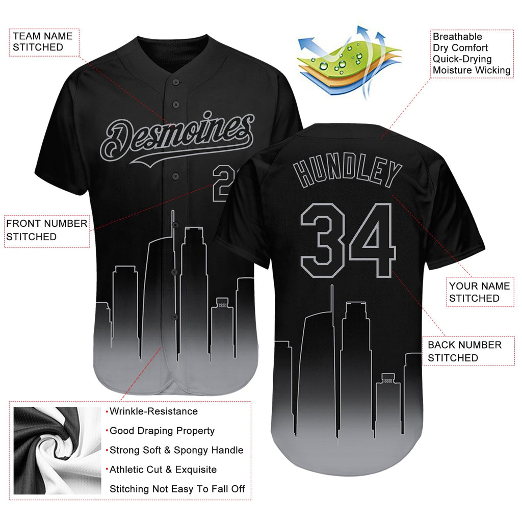 Custom Black-Gray 3D Los Angeles City Edition Fade Fashion Authentic Baseball Jersey