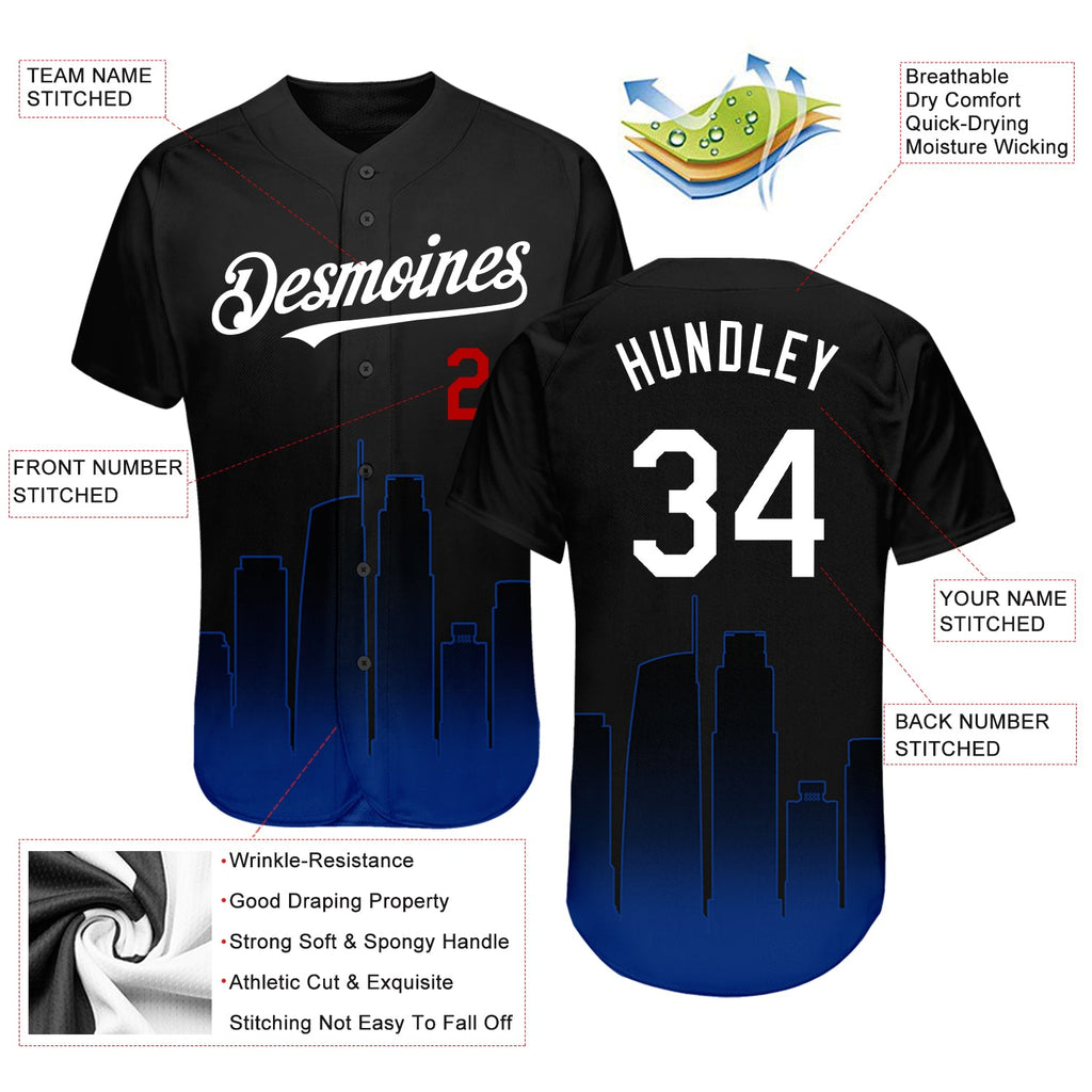 Custom Black White Royal-Red 3D Los Angeles City Edition Fade Fashion Authentic Baseball Jersey