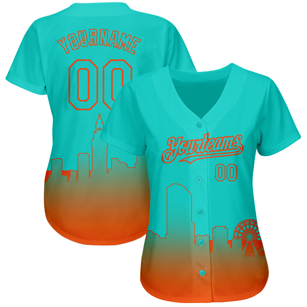 Custom Aqua Orange 3D Miami City Edition Fade Fashion Authentic Baseball Jersey on Sale Online4