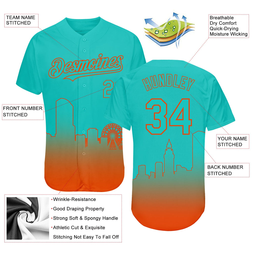 Custom Aqua Orange 3D Miami City Edition Fade Fashion Authentic Baseball Jersey on Sale Online2